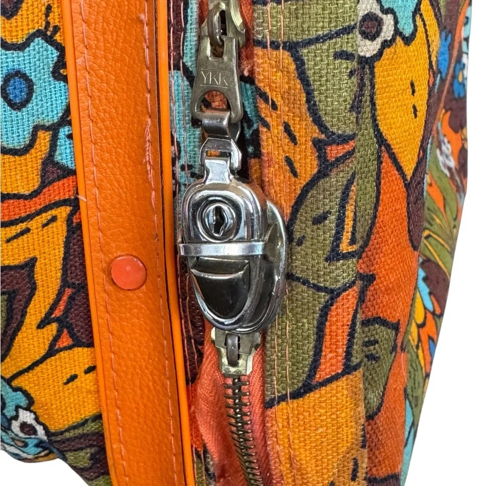 Vintage Floral Orange Travel Suitcase Bag